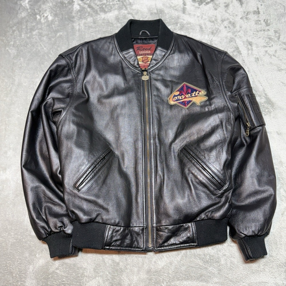 Vintage Reed Leather Corvette Heritage Jacket Men's 40 Black Bomber Embroidered